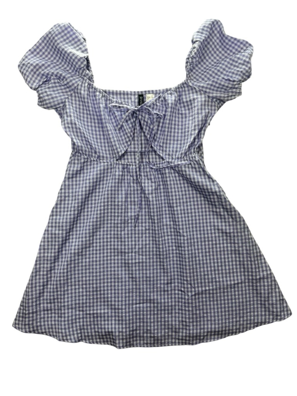 H&M Lavender Gingham Tie-Front Puff Sleeve Blouse - Picture 2 of 10